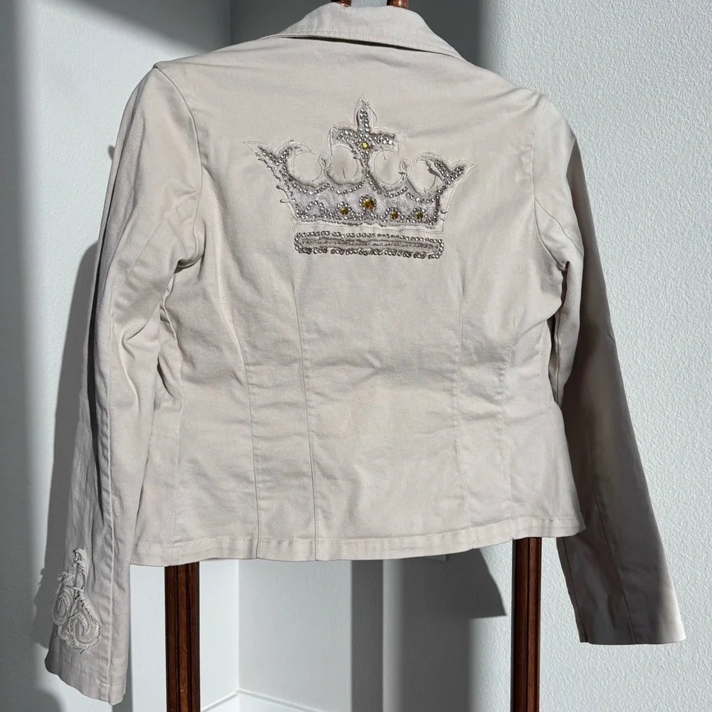 Paparazzi Embroidered Cotton Blazer Crown Detail Beige Jacket M Y2K artsy